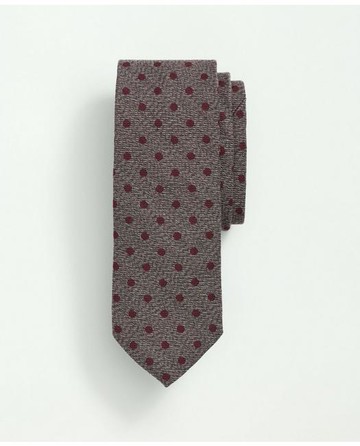 Brooks Brothers Men's Wool Silk Bold Dot Tie | Grey/Burgundy | Size Regular