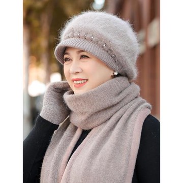 女士冬季帽子中老年針織毛線帽雙層加厚保暖防風媽媽奶奶冬天棉帽