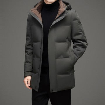 [巴黎精品] 真羽絨90%白鴨絨羽絨外套羽絨衣夾克-中長版戶外連帽保暖男外套2色a1is99