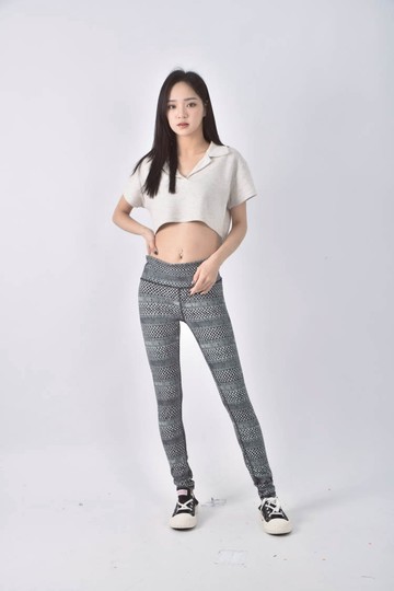 (XL) 高腰花紋黑色長褲