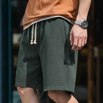 Wuluwear 基本款素色寬鬆五分褲男士阿美咔嘰300克休閒運動五分褲棉褲