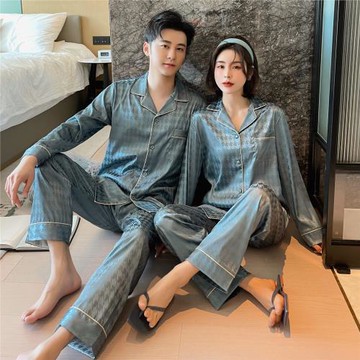 2022新款真絲睡衣女長袖兩件套千鳥格絲綢春秋薄款家居服夏季套裝