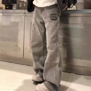 簡約闊腿休閒百搭寬鬆牛仔褲男新款情侶簡約百搭長褲男潮