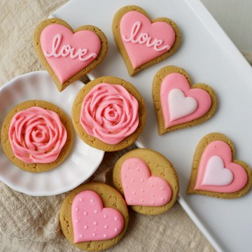 Lmdec仿真餅干粉色愛心玫瑰 仿真食品模型道具婚禮生日布置假餅干