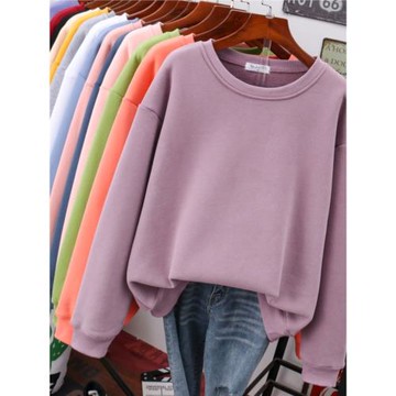 2026秋冬新款圓領加絨衛衣女士寬松韓版純色洋氣爆款外套薄款上衣