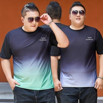 台灣现貨 150kg 胖子大碼短袖 涼感短袖 透氣短袖  寬鬆短袖 加肥加大圓領短袖 漸變扎染上衣 特大肥佬短袖
