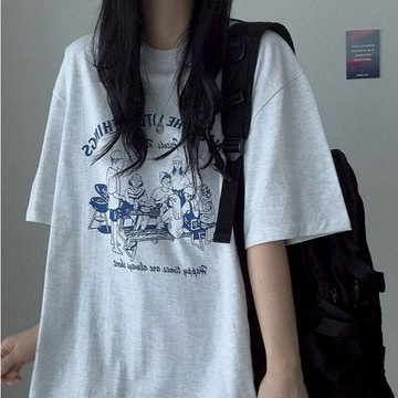 Vuja de 純棉 t恤 短袖上衣女 人物印花 T恤 韓國上衣 oversize T恤 寬鬆上衣 ins風 潮流衣服