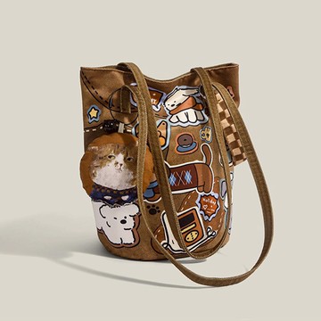 包包 韓版可愛印花水桶包手提袋【W1217】OCT08｜2色  19LADY〔現貨〕