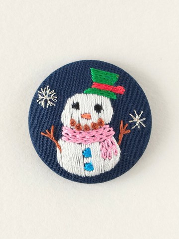 雪人刺繡胸針或刺繡髮圈 - 聖誕雪景