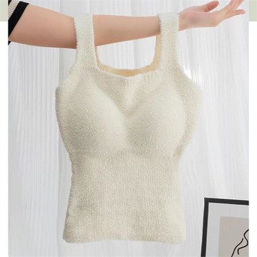 艾米戀秋冬款羊羔絨女士保暖背心加絨加厚帶胸墊一體式罩杯保暖內衣打底