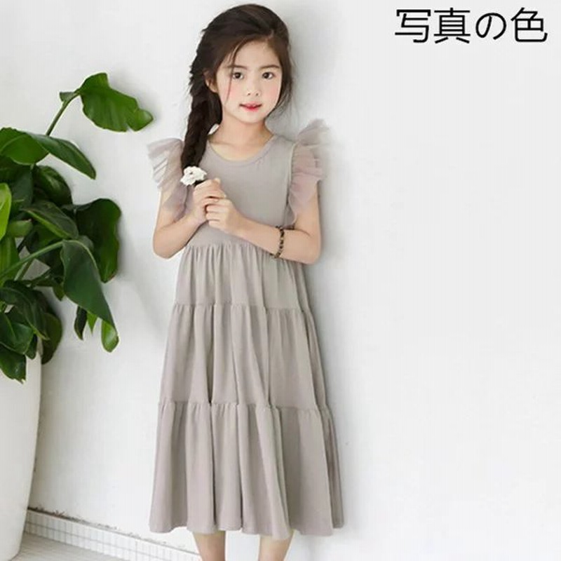 キッズワンピース 夏 森ガールワンピース こども服 女の子 フレア裾 カジュアルワンピース 綿 ノースリーブ ワンピース 無地 通販 Lineポイント最大get Lineショッピング