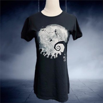 美單圣誕驚魂夜杰克薩莉復古亞文化骷髏滿月十字架墳墓短袖T恤