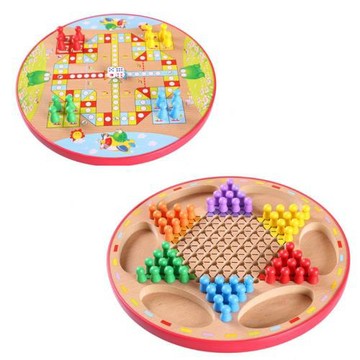 益智玩具木制玩具跳棋飛行棋二合一 成人兒童多功能棋跳跳棋0.95