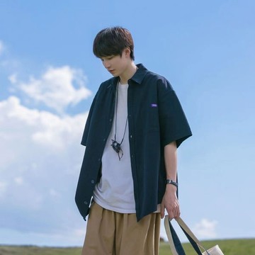 【襯衫外套】日係cityboy短袖襯衫男夏季潮牌複古寬鬆ins百搭休閒白色工裝襯衣