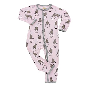 羊樂園 雙拉鍊長袖連身衣 18~24個月 粉色 竹纖維  18~24M