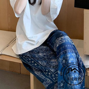 胖MM特大碼300斤寬褲女直筒圖騰印花休閒褲寬版家居睡褲潮【木屋雜貨】