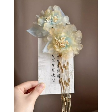 🔥品質保障🔥新中式漢服古風花朵髮夾僊女燙花髮飾長流蘇國風頭飾日常側邊夾
