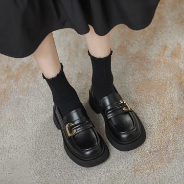 真皮樂福鞋女2023年春季新款一腳蹬jk學院小皮鞋女英倫風厚底單鞋