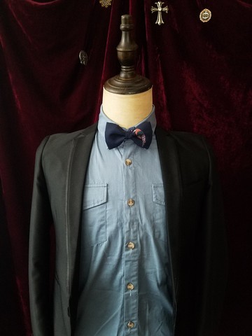 藍色鸚鵡印花領結紳士風蝴蝶結