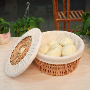 藤編收納家用饅頭筐竹編帶蓋雞蛋籃柳編圓形水果廚房食品保溫小框