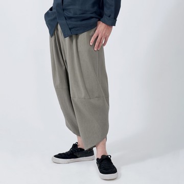 開衩錐形褲 天然棉麻 | 中灰色