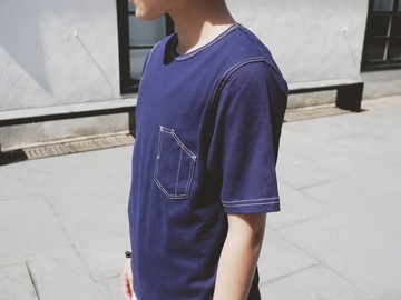 撞色車線短T/圓領Tee/素色/口袋T/Pocket Tee/情侶款/中性款/藍染/素T