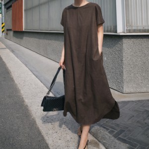 レディース リネンワンピース 春 夏 きれいめ ロング Tシャツ 