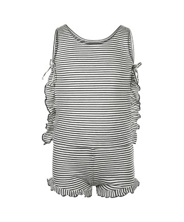 荷葉邊黑白條紋無袖套裝140cm