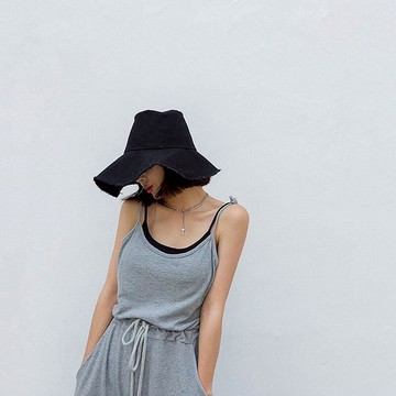 chic大檐漁夫帽女夏韓版百搭日系文藝磨邊ins盆帽遮臉防曬遮陽帽1入