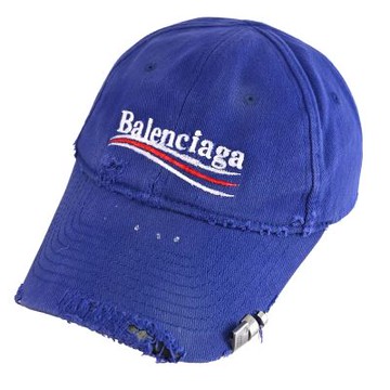 BALENCIAGA 品牌電繡LOGO刷破釘環棉質棒球帽(藍)