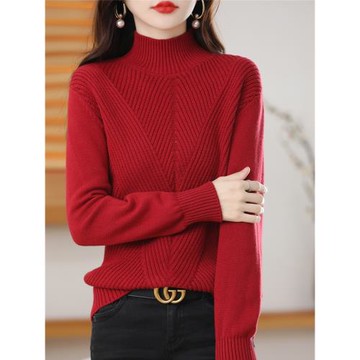 重磅加厚純棉線針織衫女半高領套頭長袖百搭打底毛衣短款內搭保暖