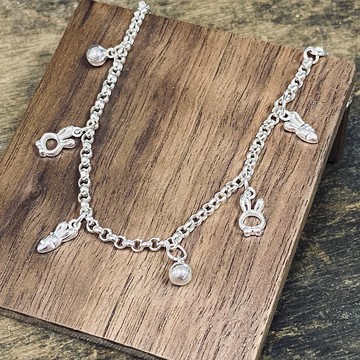 純銀 兔子 鈴鐺 彌月 手鍊 客製化姓名 S542