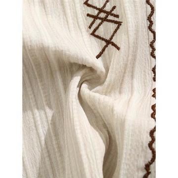 BOYUE帛躍民族風刺繡短袖襯衫小眾古巴領復古學生國潮休閑襯衣男