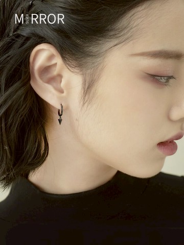 小麋人925純銀耳圈耳環耳扣吊墜藝術小眾三角錐冷淡風潮日韓男女