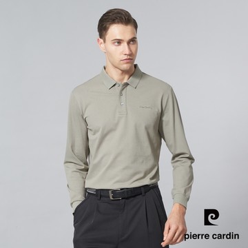 pierre cardin 皮爾卡登 男款 舒適簡約素色長袖POLO衫-灰綠色(5245285-43)