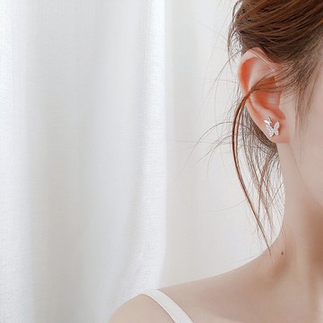 999純銀蝴蝶耳釘女氣質冷淡風耳環耳飾防過敏耳針耳棒耳骨釘