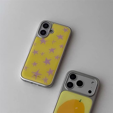 ✨iPhone手機殼✨ins風橘子黃色系列銀邊玻璃手機殼適用蘋果iPhone17promax高級感