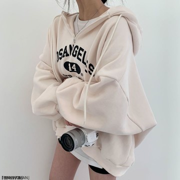 拉鍊衛衣女士連帽年女裝寬鬆春秋冬加厚加絨外套薄款
