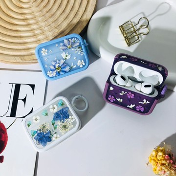 白藍紫三色花組合壓花耳機殼,專用AirPods 1,2,3,4,AirPods Pro 2