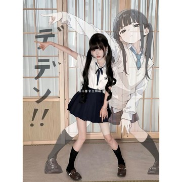 【學院風甜美JK制服套裝】JK制服 學院風JK制服 英倫風JK 日系JK制服 原創套裝 短袖襯衫 刺繡襯衣 上衣 百褶裙