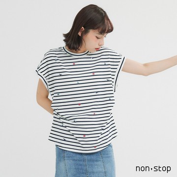 non-stop 海岸日記條紋刺繡T恤-2色