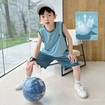 男童夏季背心套裝小兒童無袖短褲夏裝寬鬆薄速乾衣服運動兩件套潮 男童背心 無袖背心 套裝 籃球運動服