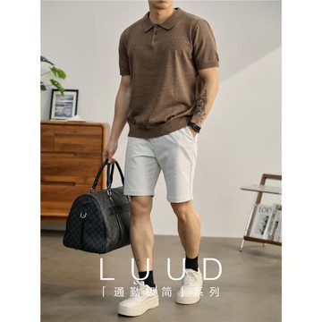 LUUD 潮奢復古感彩咖色針織翻領保羅衫男夏日百搭修身短袖polo衫
