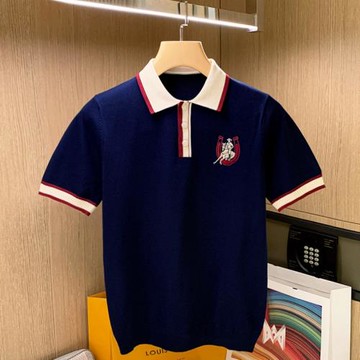 歐洲站潮牌新款拼色翻領t恤男 輕奢小蜜蜂刺繡修身男士polo衫短袖