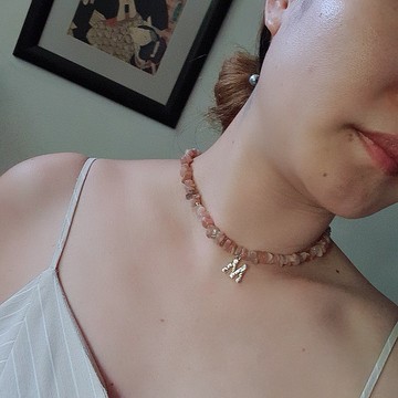 項鍊桃色石字母 14K 金 | 字母項鍊特殊訂單禮物