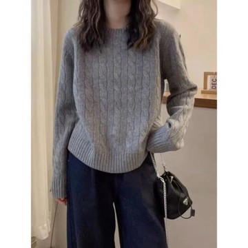 100%純山羊絨衫女秋冬新款麻花軟糯歐貨高端針織重工加厚打底毛衣