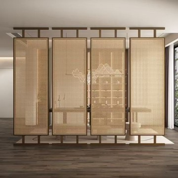 藤編屏風宋式美學新中式家用酒店阻擋裝飾雙面屏風隔斷客廳遮擋 m7011