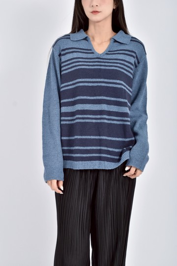 (XL) pamirs質感條紋藍色長袖上衣