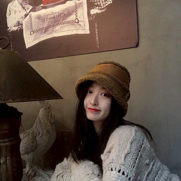 麂皮絨網紅漁夫帽女秋冬新款韓版百搭日系冬季保暖水桶帽毛絨盆帽1入