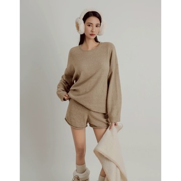 CHIC A SPACE 【柔霧羊毛】圓領長袖寬版針織衫(卡其/深灰) 女裝 現貨